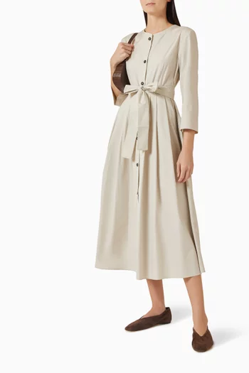 Belted Midi Dress in Cotton-poplin