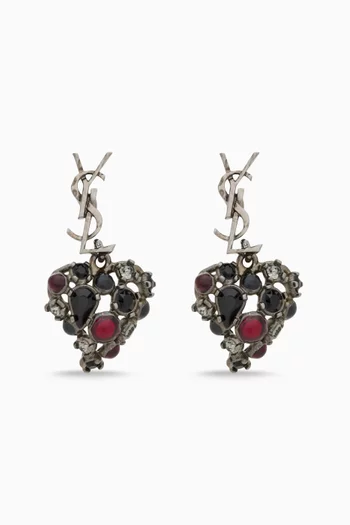 أقراط بتصميم قلب وشعار كاسندر مرصعة بالكريستال نحاس