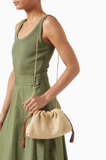 حقيبة كروس ستاش صغيرة خوص وجلد