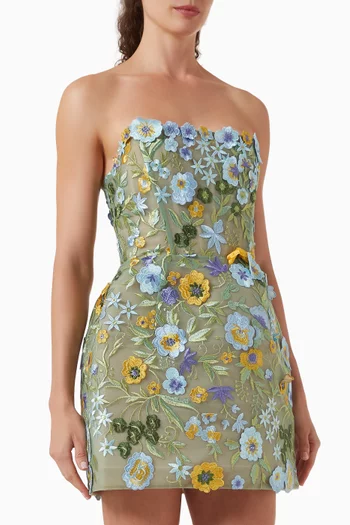 فستان بورتوفينو مرايا قصير مزين بزهور بارزة