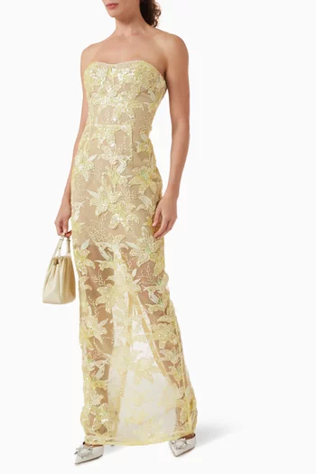 فستان دافوديل مزين بتطريزات بالترتر