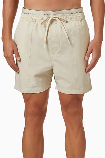 Double Logo Waistband Swim Shorts in Stretch Nylon