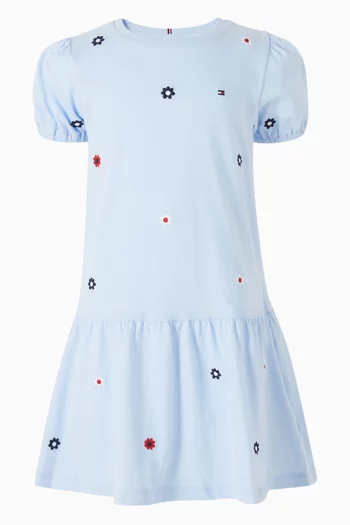 فستان مطرز بزهور قطن