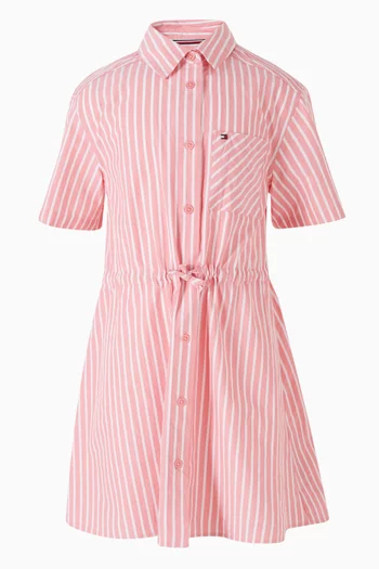 فستان بنمط قميص مخطط قطن بوبلين