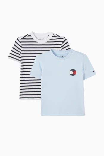 طقم تي شيرت بشعار العلم قطن، قطعتان