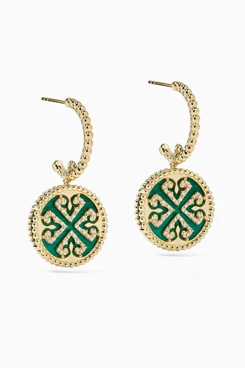 Lace Diamond & Malachite Earrings in 18kt Yellow Gold