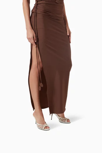 صندل بيتش بكعب 80 مم جلد مجدول