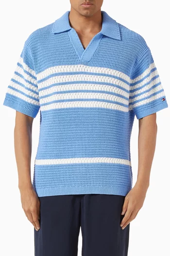 سترة رغبي بقصة فضفاضة ونقشة مخططة قماش منسوج