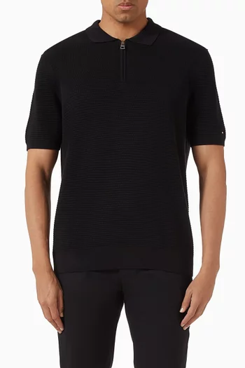 تي شيرت بولو بسحّاب نسيج بارز الملمس