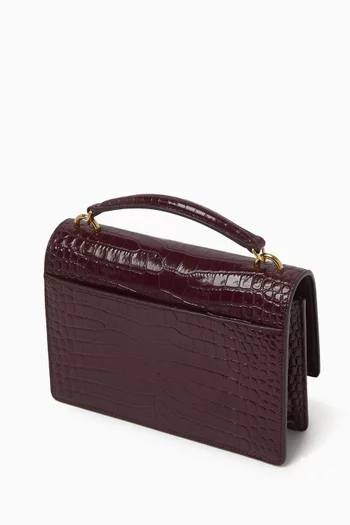 حقيبة سن ست صغيرة بسلسلة جلد بنقشة جلد التمساح
