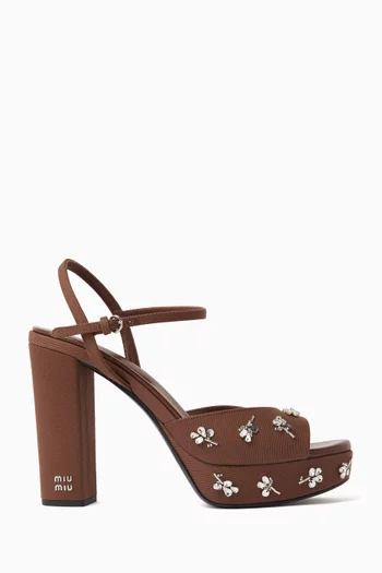 صندل مطرز بنعل سميك وكعب 110 مم قطن دريل