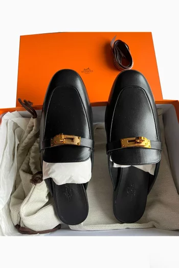 OZ Mules Black Calfskin Leather with Rose Gold Hardware Size 38.5