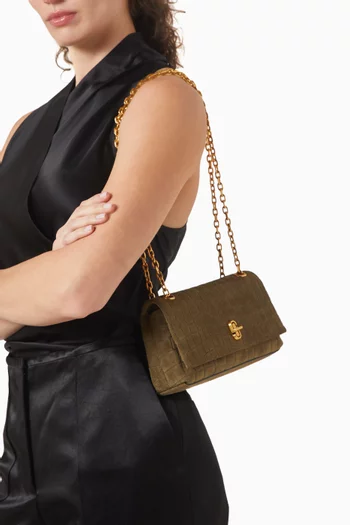 حقيبة كروس صغيرة بسلسلة مزدوجة شمواه بنقشة جلد التمساح