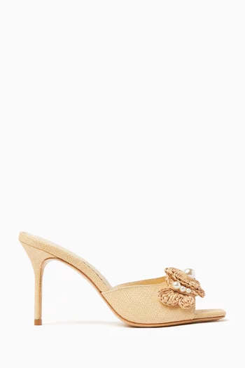 حذاء تيتانيا مفتوح من الخلف مزين باللؤلؤ بكعب 100 مم خوص