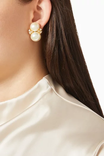 أقراط بمشبك مرصعة بلؤلؤ صناعي لامع فينتج من الثمانينيات