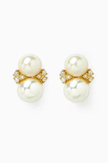 أقراط بمشبك مرصعة بلؤلؤ صناعي لامع فينتج من الثمانينيات