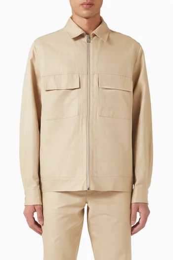 قميص بنمط جاكيت بسحّاب قطن وكتان