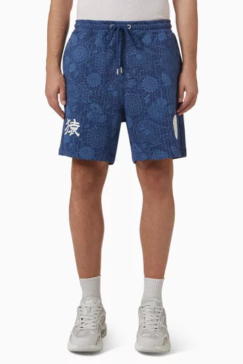 شورت رياضي بنقشة مموهة مستوحاة من الفن الياباني مزيج قطن