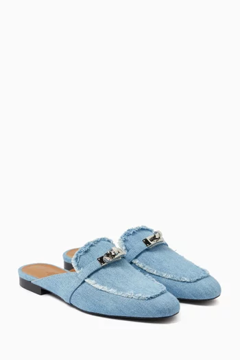 حذاء أوز مفتوح من الخلف دينم بحواف منسلة غير مستعمل، مقاس 38.5 بالمقاسات الأوروبية