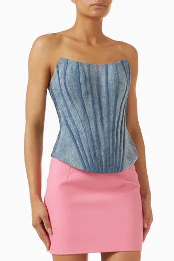 Piped Corset Top in Denim