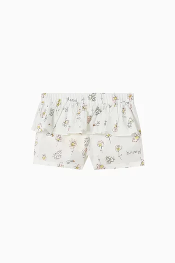 Floral-print Ruffled Shorts in Cotton