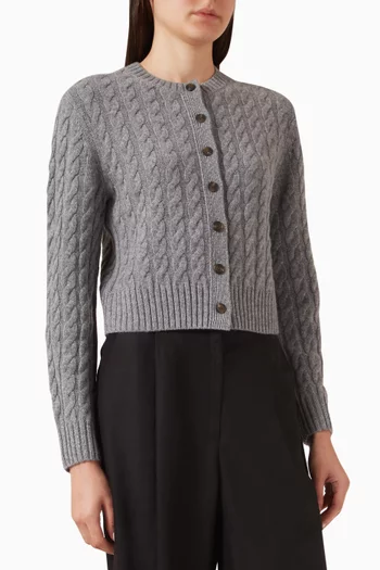 كارديغان صوف مارينو ومنسوج بغرزة الضفيرة