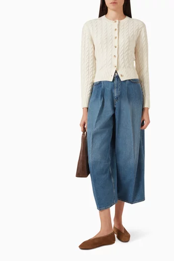 كارديغان صوف مارينو ومنسوج بغرزة الضفيرة