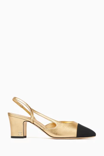 Unused Cap Toe Slingback Pumps in Leather