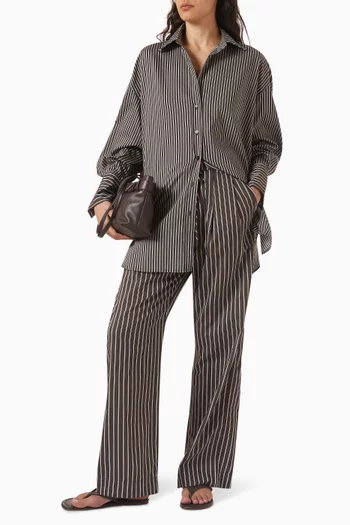 بنطال سابل بنقشة مخططة مزيج حرير