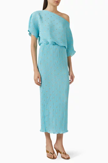 slim fit dress slacks ASOS DESIGN Plisse Fallen Shoulder Midi Dress In Rust main image 0