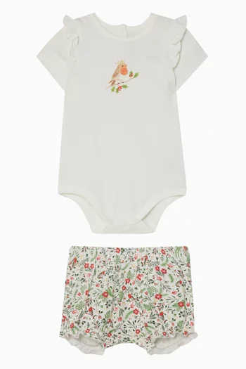 Festive Red Robin Bodysuit & Shorts Set in Cotton