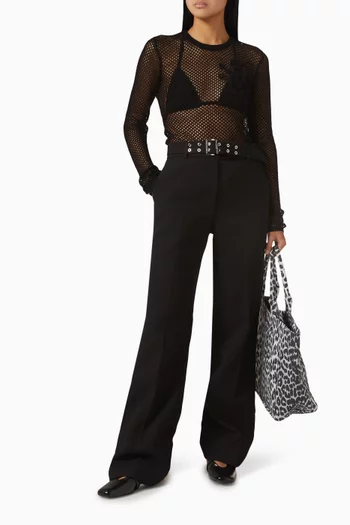 بلوزة بأكمام طويلة نسيج بونتيل شبكي