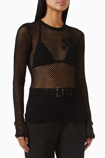 بلوزة بأكمام طويلة نسيج بونتيل شبكي