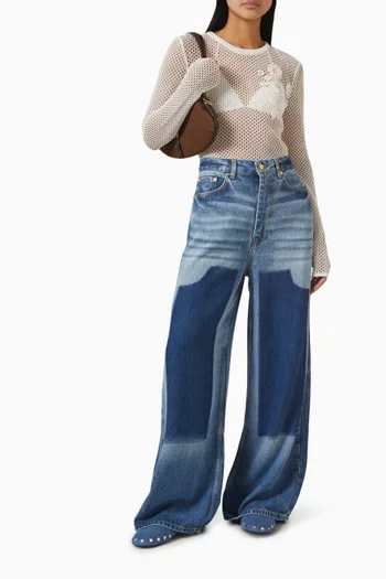 بلوزة بأكمام طويلة نسيج بونتيل شبكي