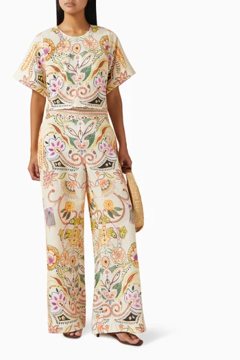 بنطال بينيت بنقشة قطن كتان