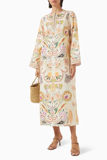 فستان كارلايل طويل بنقشة قطن كتان