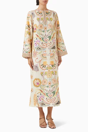 فستان كارلايل طويل بنقشة قطن كتان