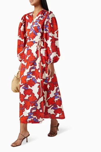 فستان إيفرڤيت طويل بنقشة قطن كتان