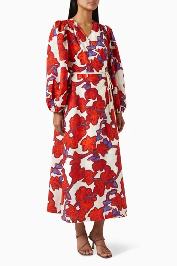 فستان إيفرڤيت طويل بنقشة قطن كتان