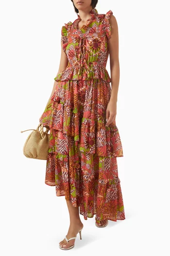 فستان تريسي متوسط الطول قطن