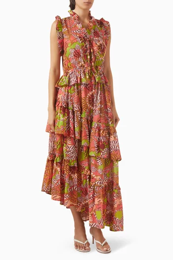 فستان تريسي متوسط الطول قطن