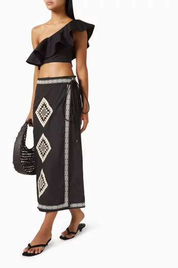 تنورة لوكا متوسطة الطول بتصميم ملفوف قطن