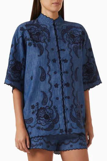 Aster Embroidered Shirt in Denim