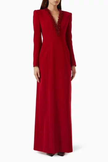 knee length dresses for ladies Red Satin Long Sleeve Maxi Dress  Flabae