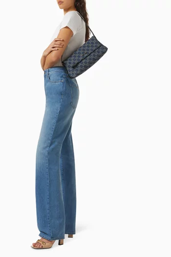 حقيبة كتف ماديسون متوسطة دينم بشعار حرفي GG