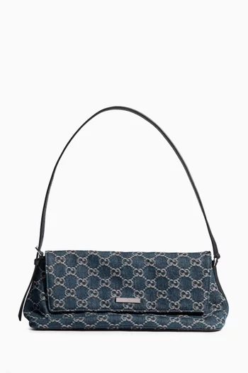 حقيبة كتف ماديسون متوسطة دينم بشعار حرفي GG