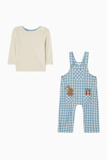 طقم أوفرول بنقشة مربعات غينغهام وأرنب قطن عضوي