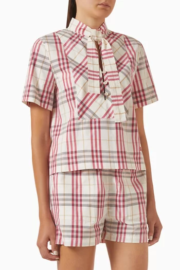 Check Scarf Crop Blouse in Cotton