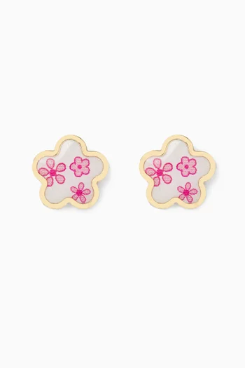 قرط بتصميم زهرة ذهب عيار 18