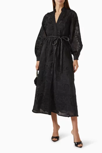 Floral Embroidered Belted Dress